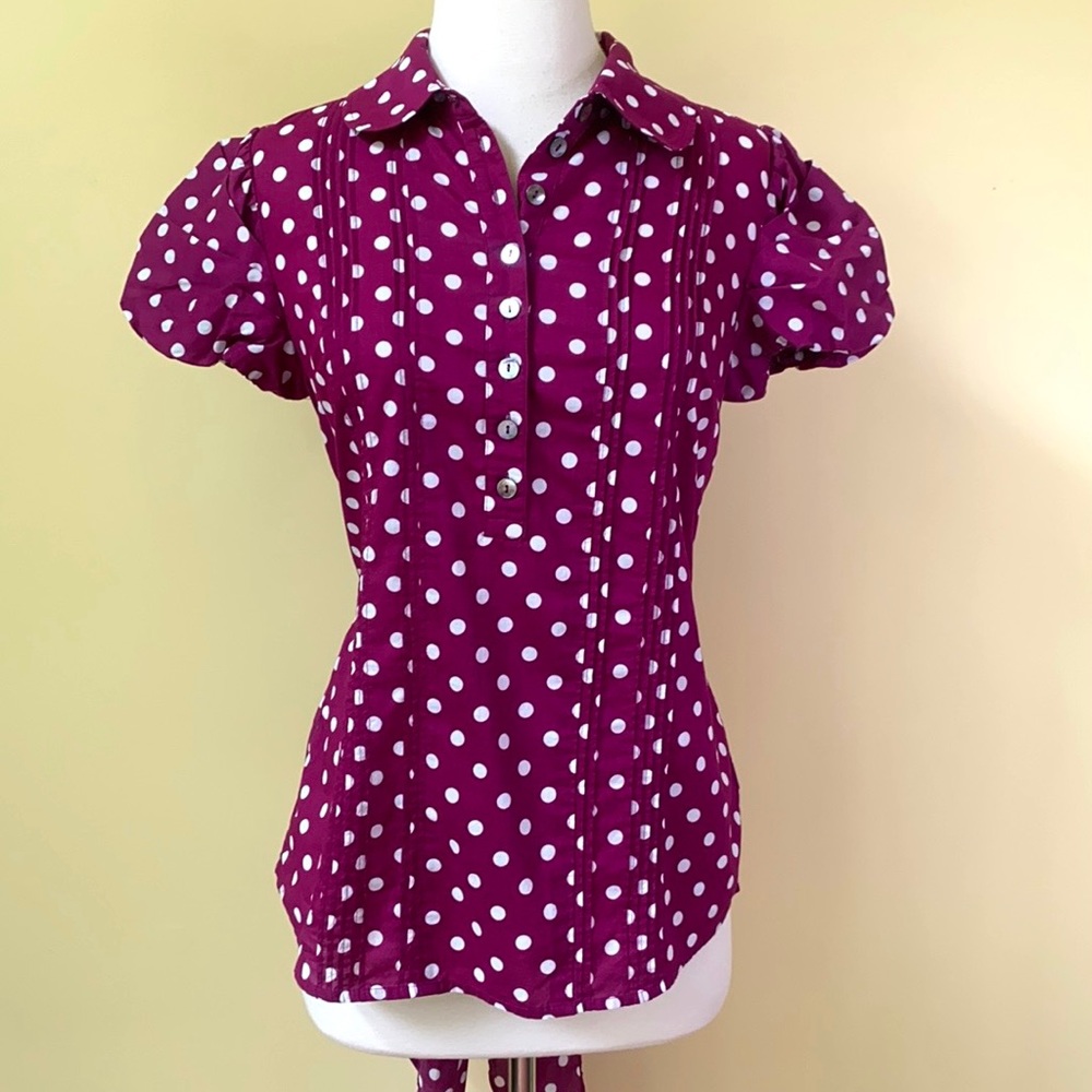 Juicy Couture Magenta Polka Dot Popover Top